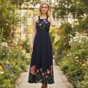 Elegant Navy Floral Maxi Dress